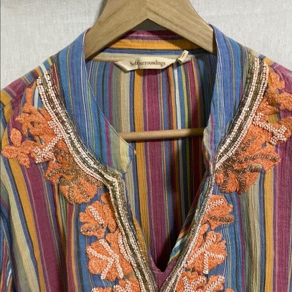 Soft Surroundings Stunning Turin Colorful Striped Beaded Kurta Boho Tunic - Picture 4 of 10